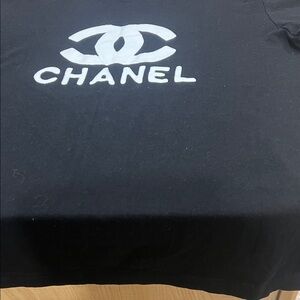 CHANEL Black Tee with White CC Logo -Short Sleeve